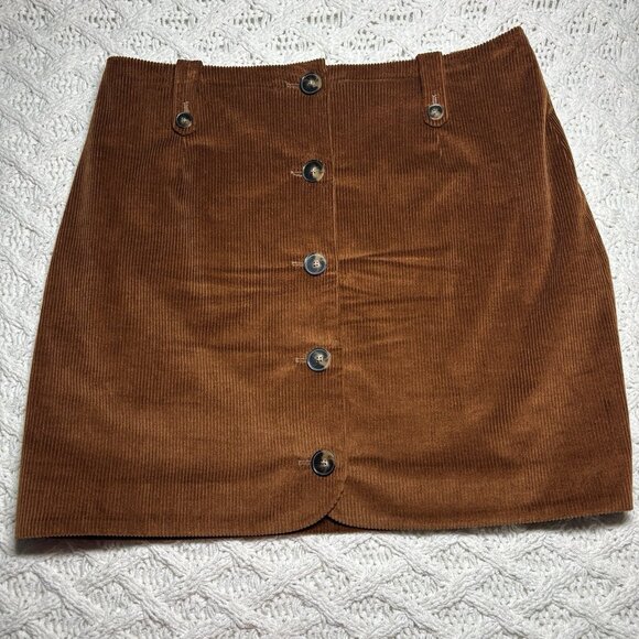 Sezane Skirt Size 40 US 6-8 Corduroy Fall Brown Mini Button Front W31 L16.5” - Picture 1 of 6